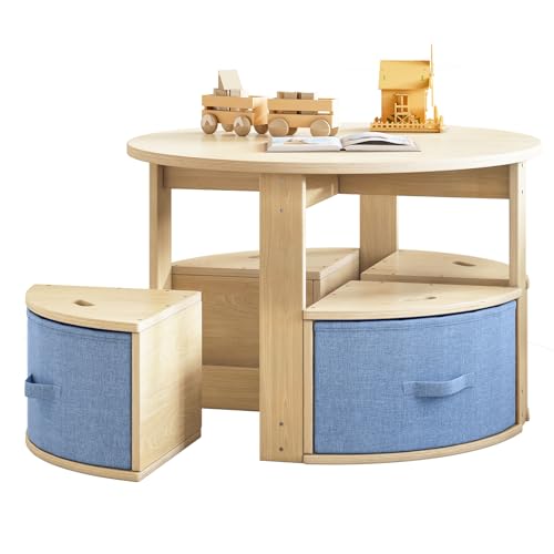 Round Kids Table with Four Chairs Set