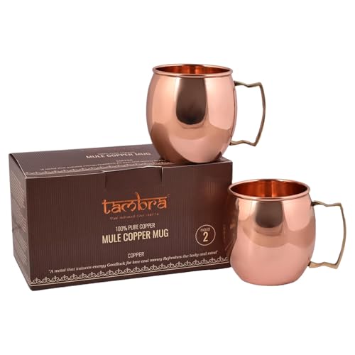 Tambra Moscow Mule Mugs - Set of 2-100% Pure Copper Mugs Large 16 oz - Food Safe - Solid Copper Cups Perfect Premium Gift (PLAIN)