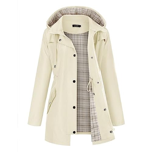 LOMON Women Waterproof Outdoor Hiking Raincoat Women Lined Rain Jacket Lightweight Hooded Jackets Trench Coats XX-Large Beige1
