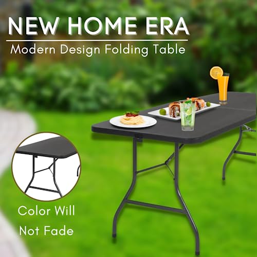 New Home Era 6ft Plastic Folding Table, Fold-in-Half Portable Utility Table Heavy Duty Portable w/Handle, for Indoor Outdoor,Picnic, Party, & Camping (Black, 6ft) - Image 5