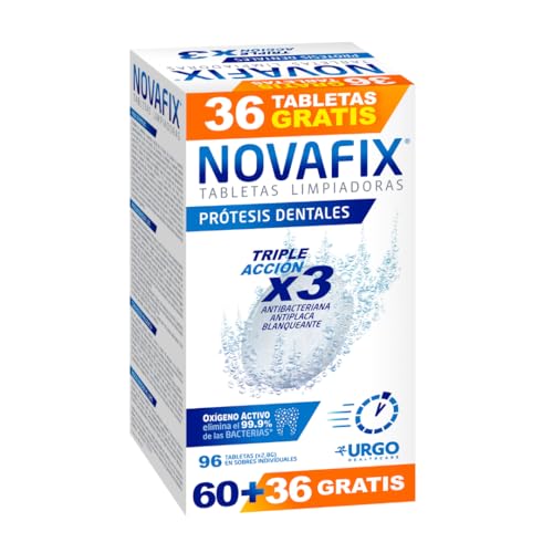 Novafix - Tabletas Limpiadoras Triple Acción - Para prótesis dentales - Caja con 96 unidades (formato económico)