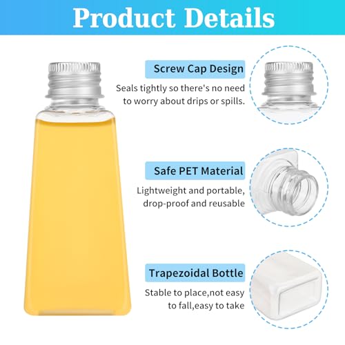 Zuimei 20 Pack 2oz/60ml Mini Shot Bottles with Lids Plastic Ginger Shot Bottles Mini Alcohol Bottles Reusable Empty Juice Bottles with Funnel and Brush for Juice Ginger Beer - Image 2