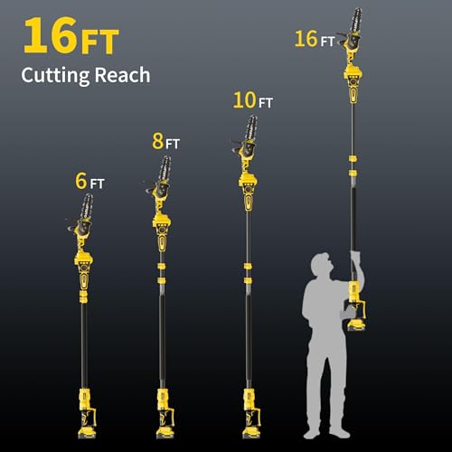 Image of 2-in-1 Cordless Pole Saw, 8 Inch Brushless Pole Chainsaws Compatibility with Dewalt 20V MAX Battery(No Battery), 8 lb Lightweight, Auto Oiling, 14.8 FT MAX Extension Pole Saws for Tree Trimming