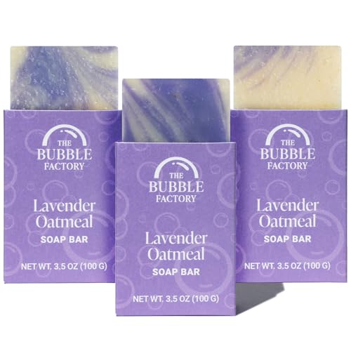 Image of Handmade Natural Bath & Body Soap Bar, Vegan, All-Natural, Palm Oil Free, Made in USA with Shea Butter + Essential Oils, Lavender Oatmeal, 3 Bars