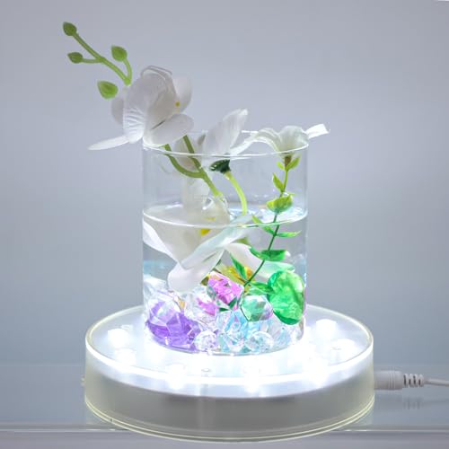 Image of Led Light Base 6 Inch Round LED Pedestal Display Stand for Home Decoration | Round light base, USB charging & battery dual power supply, fits crystal glass art, vase, mini Eiffel Tower ornament