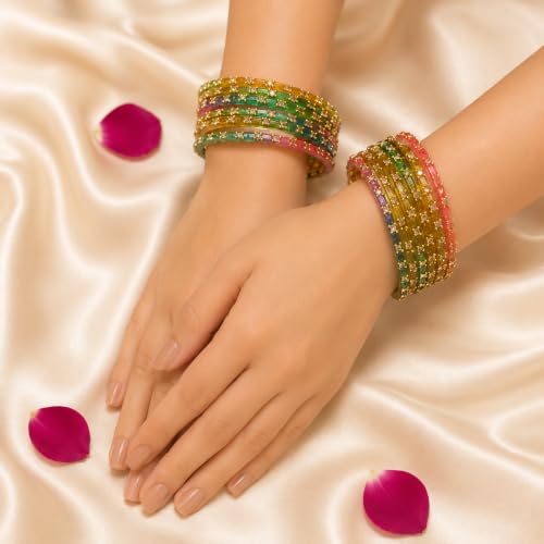 Image of Swara Creations Glass Bangles set for Women | Zirconwork Golden Raindrops Bangles Collection | Ethnic, Festive & Special Occassions(12Pcs)(SKU287)