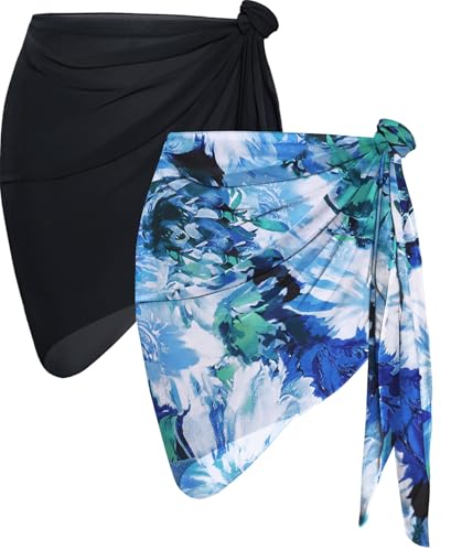 Image of CHICGAL 2 Pieces Women Beach Sarong Bathing Suit Wrap Skirt Sheer Bikini Swimsuit Cover Ups for Swimwear