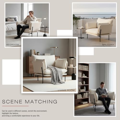 Image of Modern Boucle Accent Chairs Set of 2 for Living Room Chairs,Oversized Upholstered Reading Chair Lounge Armchair with Sturdy Metal Legs,Comfy Single Sofa Chair for Living Room,Waiting Room(Cream)
