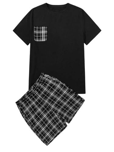 OYOANGLE Men's 2 Piece Pajama Set Summer Pjs Sleepwear Nightwear Soft Short Sleeve Pjs Sleep Set