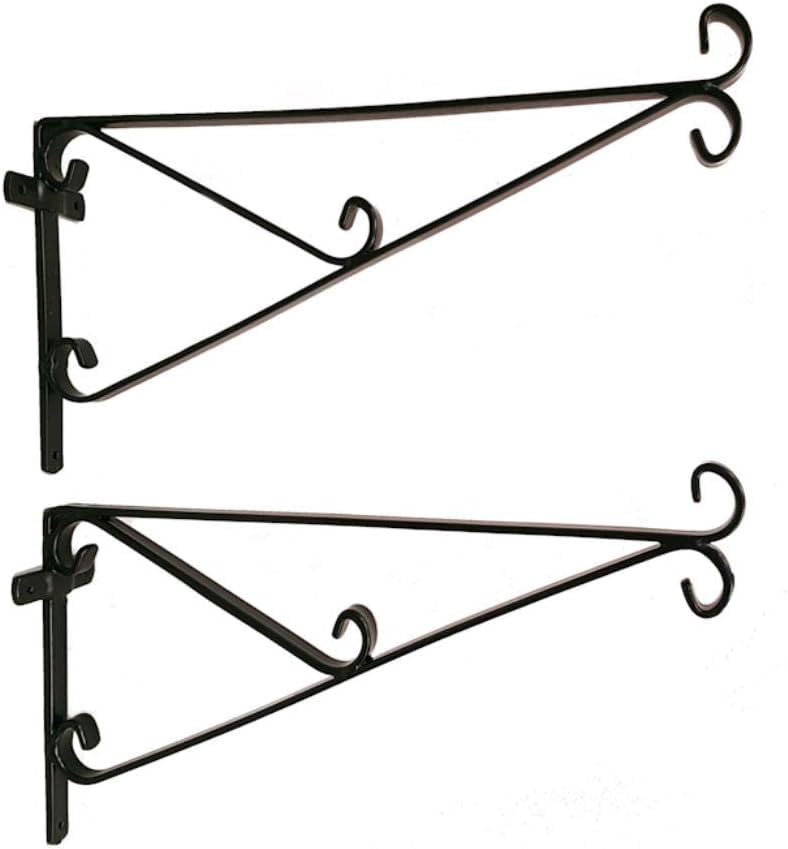 2 Pack Hanging Basket Brackets - Fits up to 15" Hanging Baskets - Metal Iron Wall Mount Brackets, Planter Brackets for Hanging Gardening Decoration. Strong Heavy Duty