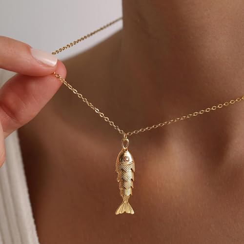 RANKEEF Dainty Gold Fish Necklace For Women Personalized 14k Gold -Plated Fish Necklace For Women Fish Pendant Necklace Waterproof Jewelry Gifts3