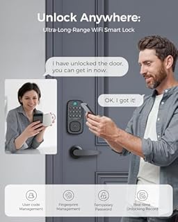 LNDU Keyless Entry Door Lock, WiFi Smart Keypad Deadbolt with Handle Set, Supports Fingerprint, Amazon Alexa, Google Assistant, App Control, Auto-Lock, One-Time Code, Anti-Peeking Password