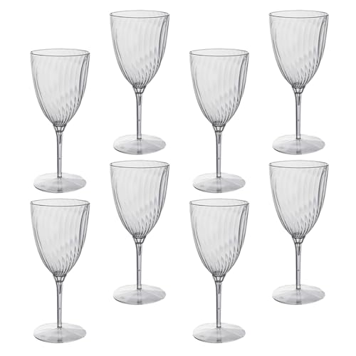 ROMISBABA 8個 使い捨てプラスチック赤ワインカップ ワインゴブレット ホームパーティー用耐熱透明グラス