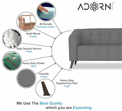 Image of Adorn India Mystic 3 Seater Sofa (Grey) (3 Year Warranty)