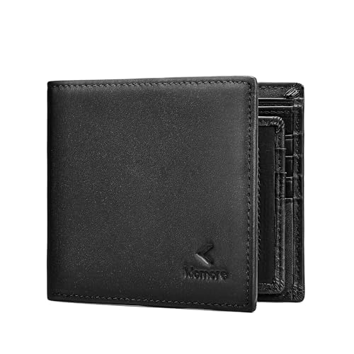 Leather Wallet for Men, RFID Blocking Bifold Mens Wallets Vintage Large Purse Credit Card Holder Gifts For Men (Black)