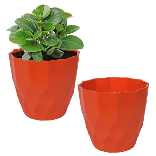 Image of Kuber Industries Flower Pot | Flower Planter Pots for Indoor | Flower Pots for Outdoor | Pot for Garden & Balcony Flowering | Flower Plants Pot | Barfi Flower Pot | 6 Inch | Pack of 2 | Orange