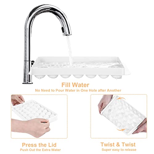 Round Ice Cube Tray With Lid Ice Ball Maker Mold For Freezer With Container Mini Circle Ice Cube Tray Making 66Pcs Sphere Ice Chilling Cocktail Whiskey Tea Coffee(2 White Trays 1 Ice Bucket & Scoop) #TOP1