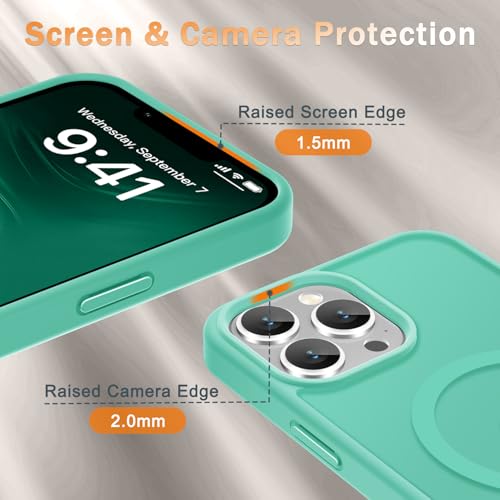 Image of YENAPOON for iPhone 13 Pro Max Case, Matte Magnetic Phone Cover [with 1 Screen Protector] [Support for MagSafe] [Shockproof Military Grade Protection] Translucent Frosted Back, Teal