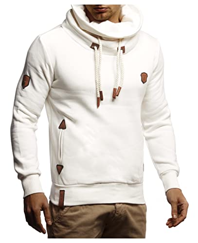 Leif Nelson Men's Oversize Turtleneck Pullover | Modern Stylish Longsleeve Sweater Sweatshirt With Pocket | Ecru | M-Size #TOP18