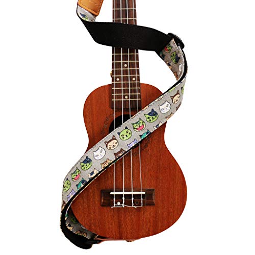 MUSIC FIRST Sangle pour ukulélé en toile souple et cuir véritable avec sangle en cuir véritable Motif chat pastèque - Les Beatles, Paul McCartney, John Lennon, RIngo Starr, George Harrison MUSIC FIRST Sangle pour ukulélé en toile souple et cuir véritable avec sangle en cuir véritable Motif chat pastèque – Image 7