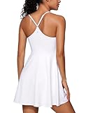 CRZ YOGA UPF 50+ Tennis Dress for Women with Built-in Shorts and Bras for Athletic Workout Exercise Golf White Medium