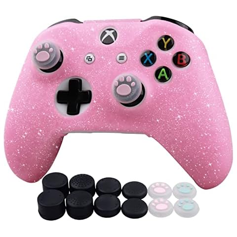 RALAN Xbox One Glitter Silicone Controller Skins with 12 Thumb Grips, Sweat-Proof Anti-Slip Controller Cover Skin Protector Compatible with Xbox One S/X Controller Cover