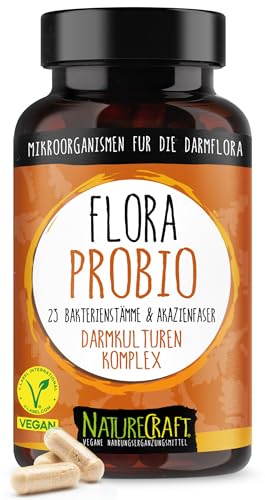 FloraProbio - Kulturen Komplex mit 23 Bakterienstämmen (10 Mrd. KBE) & Akazienfasern ohne Inulin, vegan - 60 magensaftresistente Kapseln (= max. 2 Monats-Vorrat)
