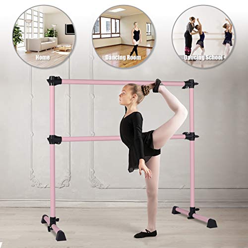 BiFanuo Ballet Barre Portable Double, Freestanding Ballet Barre Adjustable, Heavy Duty Dancing Stretching Ballet for Home,Dance Barre, Fitness Ballet Bar (Pink)