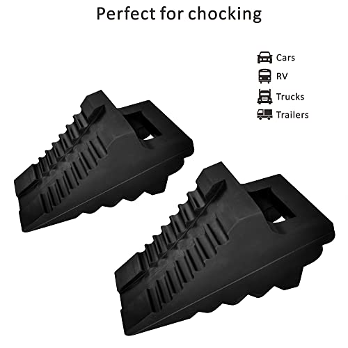 Roblock Solid Rubber Wheel Chocks Heavy Duty Trailer Chock -2 Pack Black, 8.6" Long X 3.7 Wide X 4.7" High For Car, Travel Trailers, Rv, Truck, And Atv #TOP5