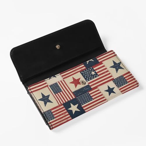 Image of AFPANQZ Large Capacity Women Purse Portable Handbag Purses, American Grid Print Womens Card Purse with Zipper Multifunctional Handbags RFID Blocking Checkbook Wallet