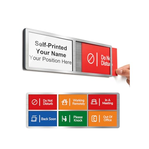 Image of Custom Office Door Signs, Name Plate with 6 Status Options, Do Not Disturb, In a Meeting, Out Of Office, Working Remotely, Please Knock, Back Soon, Personalized Privacy Busy Sign, Self-Printable, 10.4 x 3 inch