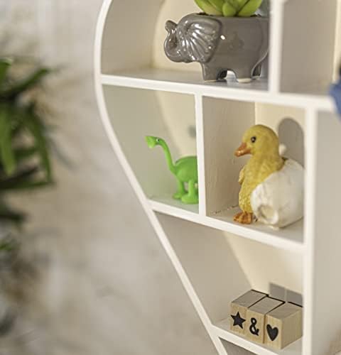 HomeZone® Wooden Shabby Chic White Floating Heart Decorative Wall Shelf Modern and Unique / Rustic. Small Wooden Shelf for Home and Kitchen (White Heart)