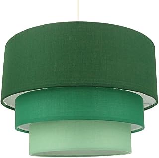 Contemporary Round Triple Tier Forest Green Cotton Fabric Designer Pendant Lighting Shade | 60w Maximum | Modern Style | 30cm Diameter by Happy Homewares