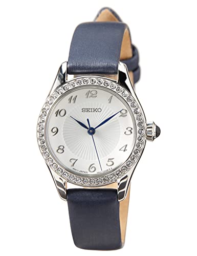 Seiko レディースクォーツ腕時計 ステンレススチール レザーストラップ付き, シルバー(Silver), クォーツ。