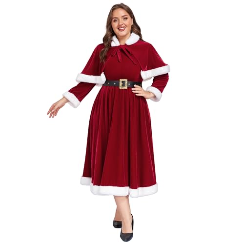 ABALAGU Mrs Claus Costume for Women 3PCS Deluxe Velvet Adult