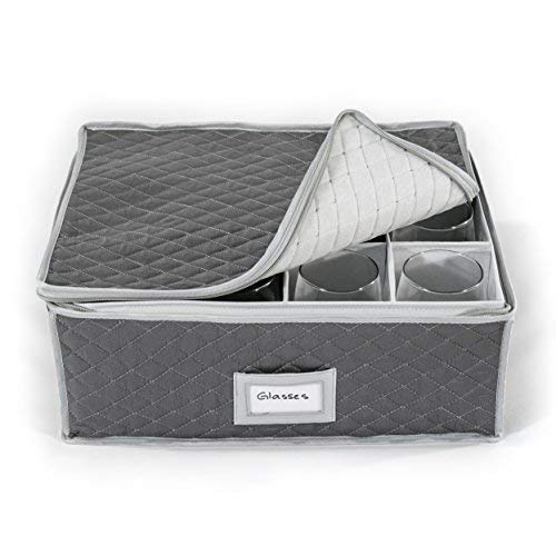 China Cup Storage Chest - Quilted Fabric Container In Gray Measuring 16" X 13" X 6"H - Perfect Storage Case For Coffee Cups - Tea Cups - Mugs #TOP5