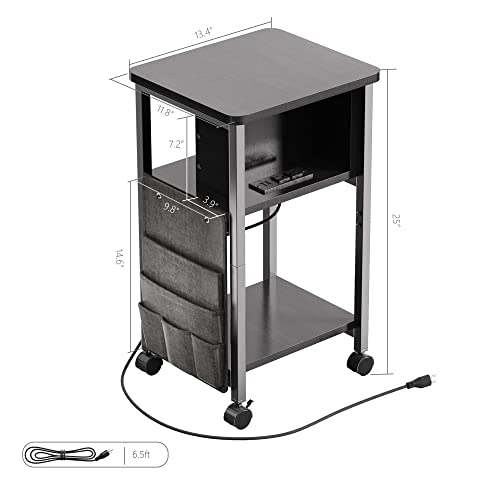 Merapi Small End Table, Side Table, Nightstand With Charging Station, Black Small Table With Shelves, Storage For Small Spaces, Living Room, Bedroom, Study, Home Office #TOP2