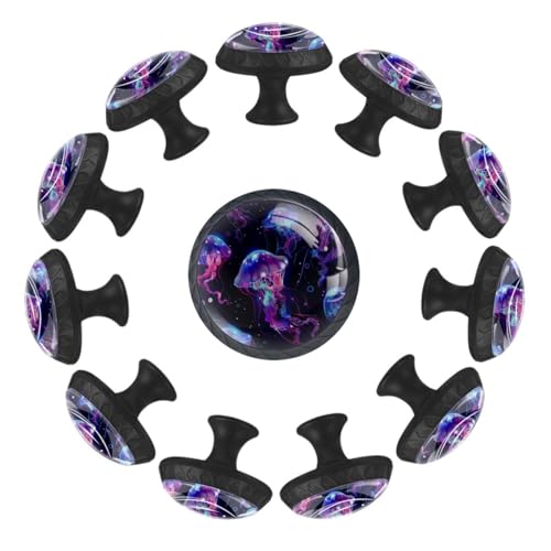 Jellyfish Swimming Undersea Pattern Cabinet Knobs, 35mm Round Glass Knobs for Dressers and Drawers, Decorative Handles Pulls for Home Kitchen Bedroom, 12 Pack -  KHSFHSN