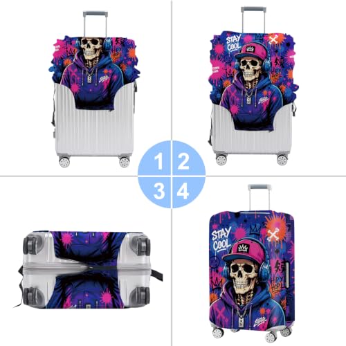 Image of Skull Luggage Cover Protective Suitcase Protector with Graffiti Art, Elastic Washable Travel Baggage Cover Fits 32-34 Inch Suitcase, Cool Hip Hop Skull Design for Men Women,XL