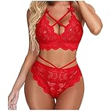 Copelsie Damen Reizwäsche Spitzen Teddy Unterwäsche Strapsen Negligee Nachtwäsche Nachthemd V-Ausschnitt Lingerie Transparente Babydoll mit Strumpfhaltergürtel