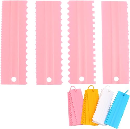 Image of Jamboree!!! 4PCS Cake Scraper Set, Cake Edge Scraper Cutters, Cake Scraper Comb Cream Scraper Tool for Cake Cream Baking (Pink)