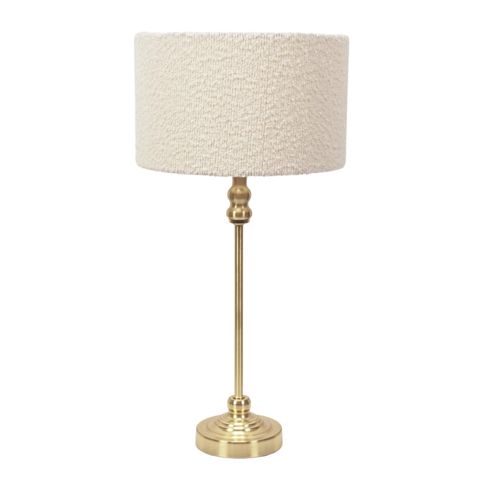 B&Q -  Maggie Gold Metal Candlestick Slim Table Lamp With Cream Boucle Drum Lamp Shade