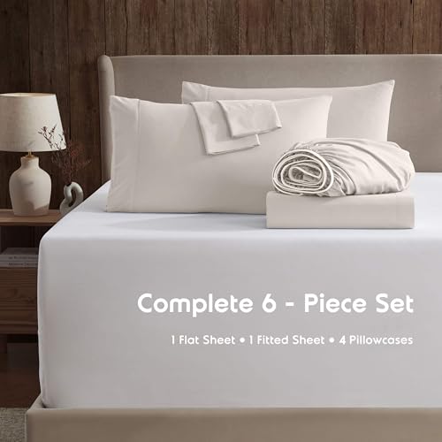 Image of Nestl Extra Deep Full Sheet Set - 6 Piece Breathable & Cooling Sheets - Hotel Luxury Bedding Set w /18-24 Inch Deep Pockets - Easy & Secure Fit - Super Soft, Wrinkle Free & Comfy - Linen
