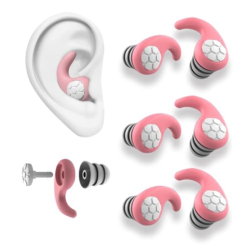 KKNE Tapones para Dormir en Rosa, 3 Pares Reutilizables y Lavables, Tapones de Silicona de Triple Capa para Cancelación de Ruido, Ideal para Dormir, Estudiar, Viajar, y Anti Ronquidos