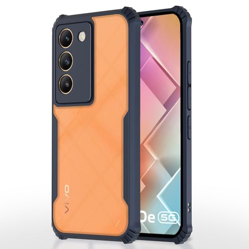 Image of Outlouders Back Cover for Vivo T3 5G / Vivo Y200e 5G | Ultra Hybrid Transparent | Full Camera Protection | Raised Edge | Crystal Clear Bumper Case (Blue)