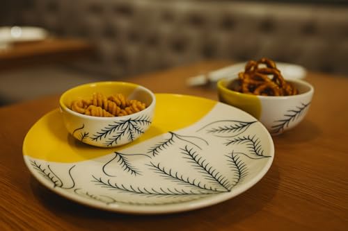 Image of HS HINDUSTANI SAUDAGAR Sunset Leafstone Ceramic Plate and Bowl dinnerware Sets Plates for Dinner Pasta Breakfast & katori Dinner Set Ideal Dining Table Kitchen Design for Daily use and Gifting.