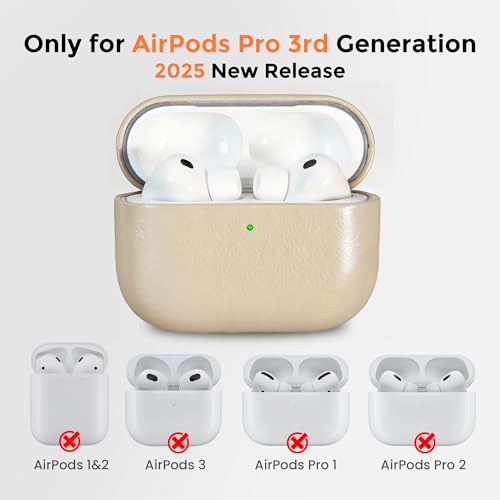 Image of for AirPods Pro 3 Case 2025, Handcrafted 100% Geniune Leather Cover | Vintage Oil-Waxed Leather Protective Case with Lanyard, Silky Smooth Touch, Wireless Charging, for Apple AirPods Pro 3rd Gen