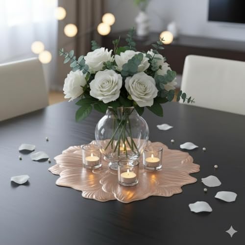 Image of HomeCloud PVC Material Round Shape Table Mat, Dining Table Mat,Table Placemats, Round Mats,Best for Bed-Side Table /Center Table, Dining Table /Shelves (Rose Rosegold, Set of 1)