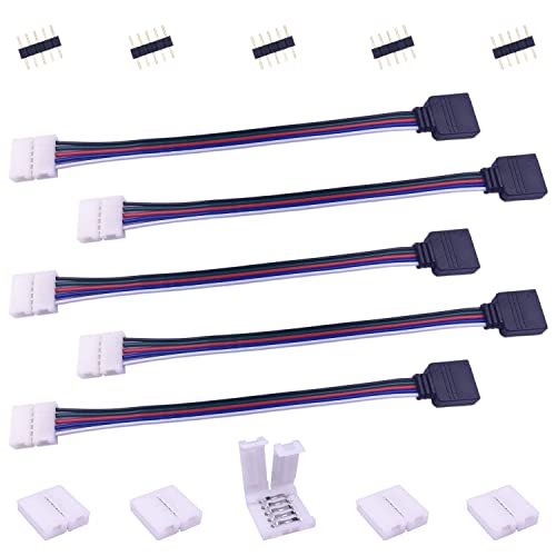 LITAELEK LED Streifen Verbinder 5 polig für 12mm Breite SMD 5050 RGBW LED Strip Eckverbinder LED Band Schnellverbinder LED Stecker Adapter LED Stripe Verlängerung LED Controller Anschlusskabel- 17cm