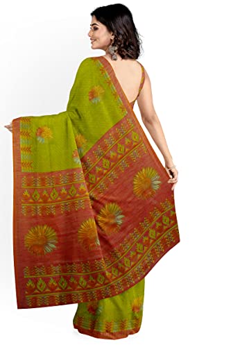 Image of Pothys Women's Green Brasso Cotton Saree With Blouse Piece (A1892 Green)